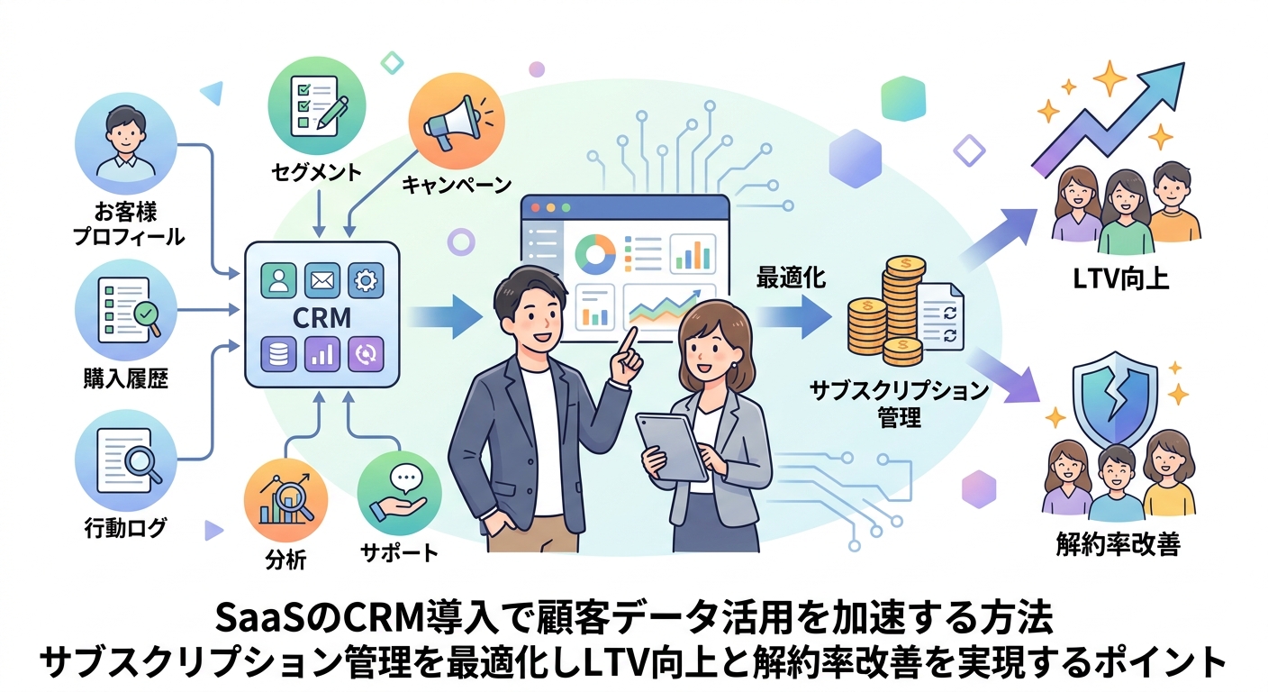 SaaSのCRM導入で顧客データ活用を加速する方法｜サブスクリプション管理を最適化しLTV向上と解約率改善を実現するポイント