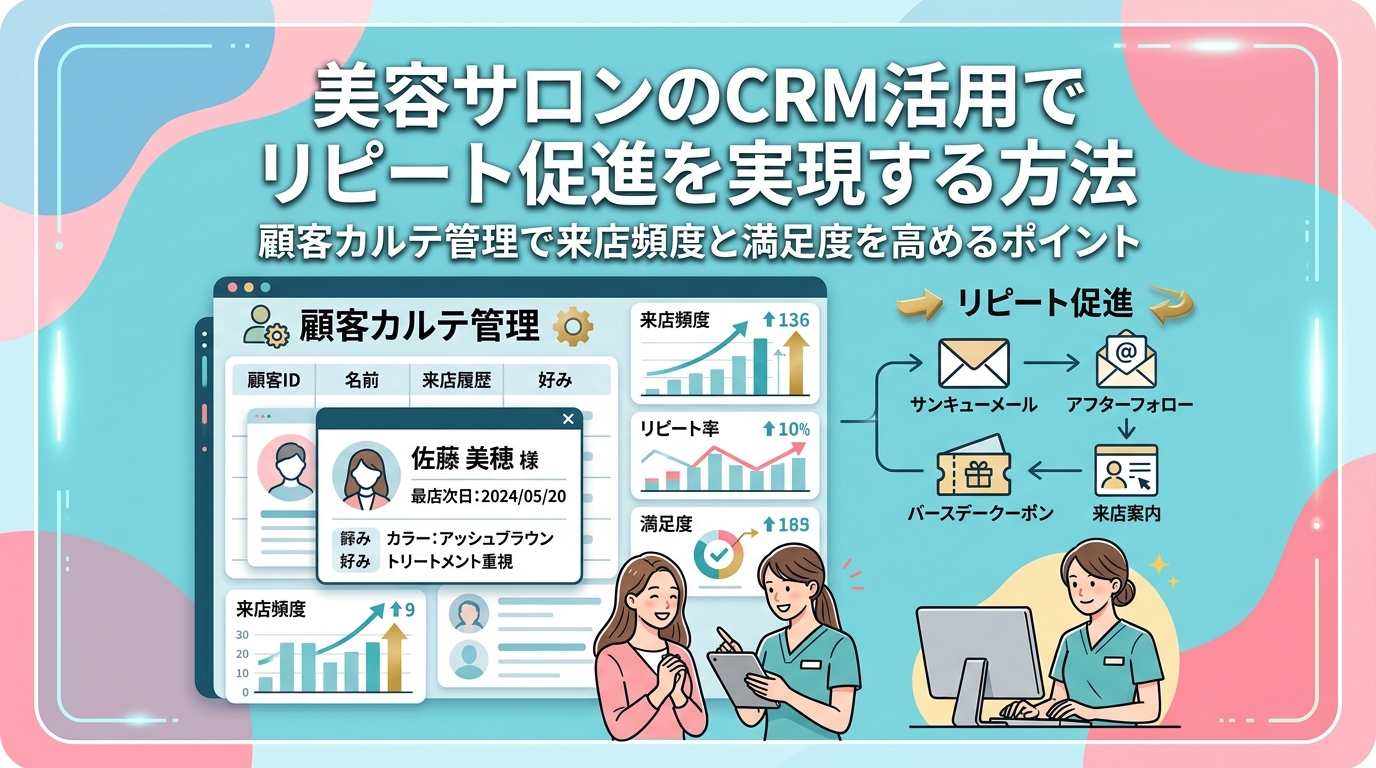 美容サロンのCRM活用でリピート促進を実現する方法｜顧客カルテ管理で来店頻度と満足度を高めるポイント